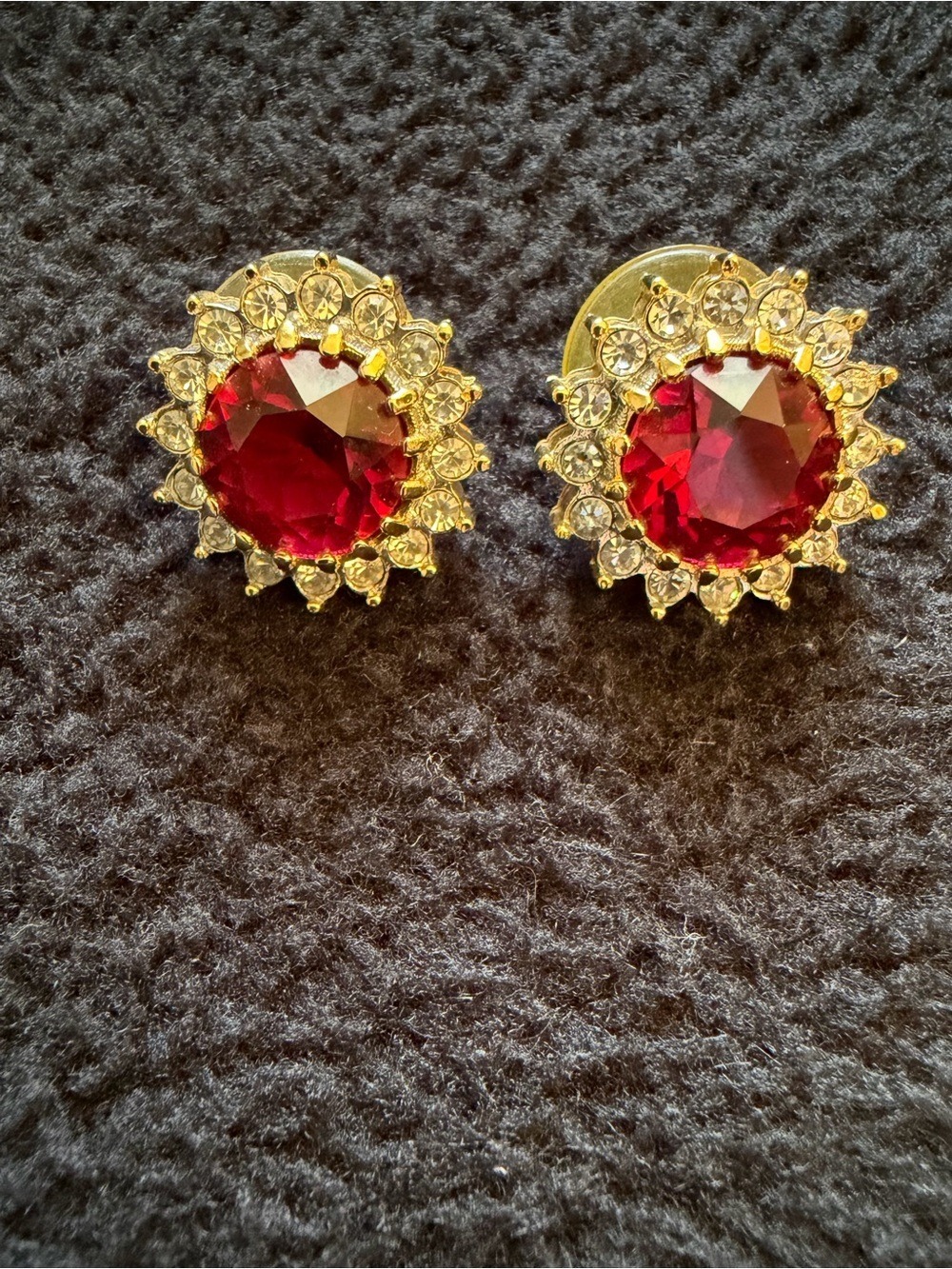 Vintage Carolee GoldTone with Faux Ruby and Rhinestone Earrings,Pierced